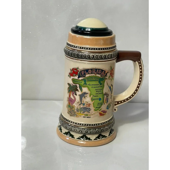 Agiftcopr Pirate Stein Florida Map Embossed Beer Mugs Lid Ceramic Collectibles - Picture 2 of 11